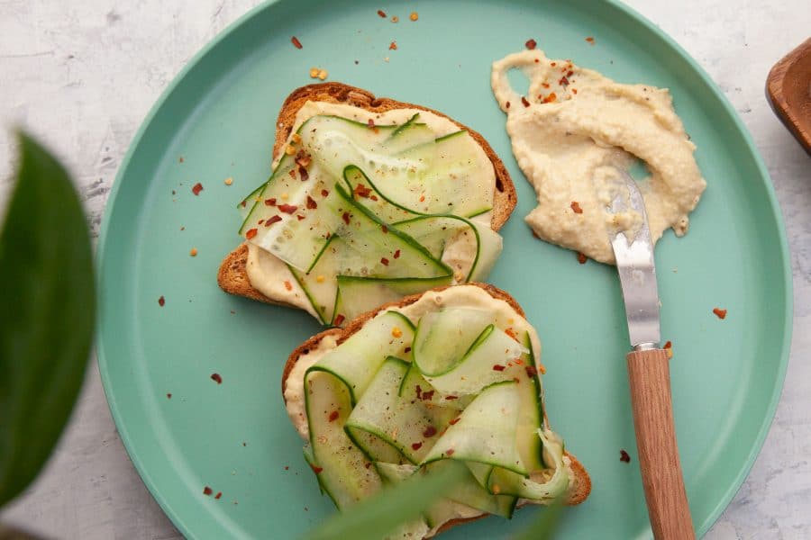 Hummus and Cucumber Ribbon Toast on Sprouted 7 Grain