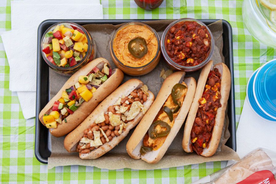 Hot dog bar in a tray
