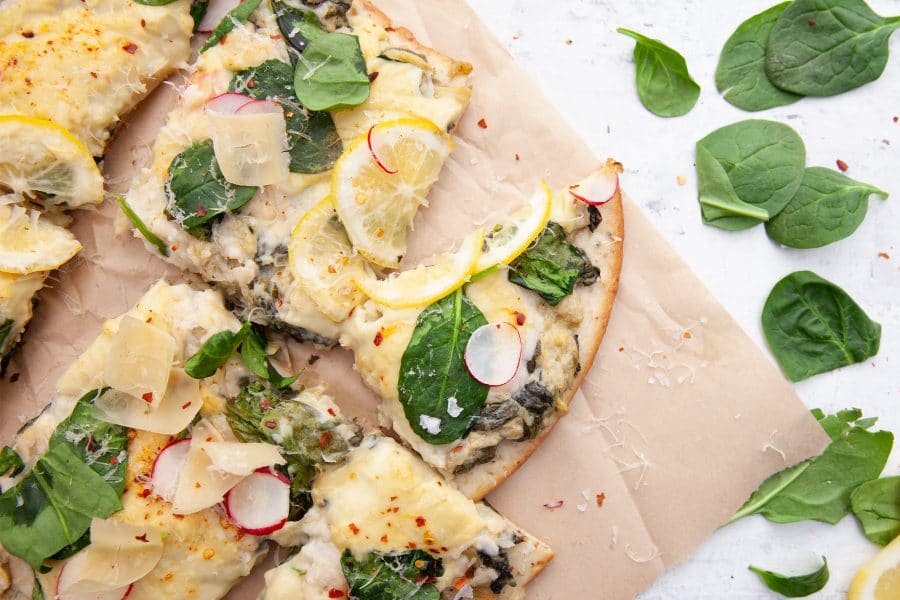 Gluten-free Thin Crust Spinach and Artichoke Pizza 